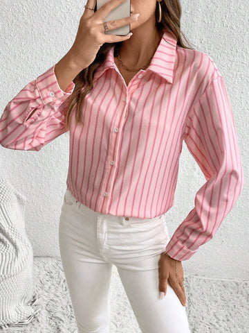 LUNE Women's Casual Pink Striped Shirt