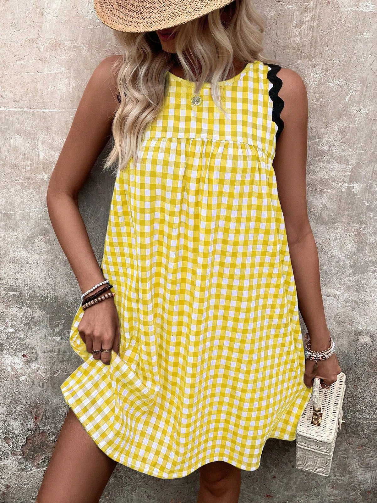 Women's Casual Plaid Splice Webbing Sleeveless Dress For Vacation