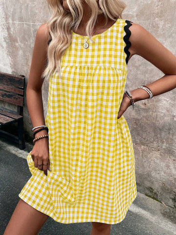 Women's Casual Plaid Splice Webbing Sleeveless Dress For Vacation