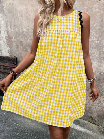 Women's Casual Plaid Splice Webbing Sleeveless Dress For Vacation