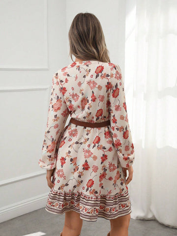 Women's Casual Retro Print Long Sleeve Dress