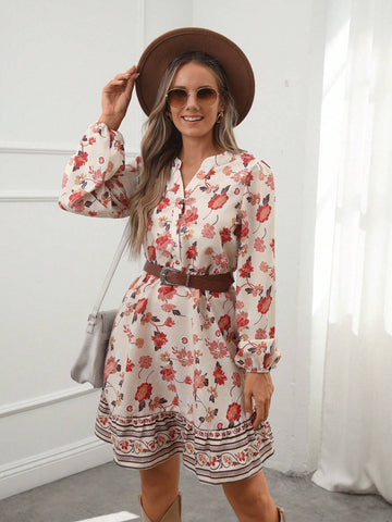 Women's Casual Retro Print Long Sleeve Dress