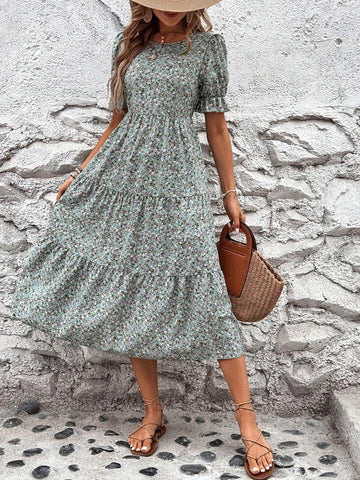 Women's Casual Round Neck Printed Dress (Random Pattern)