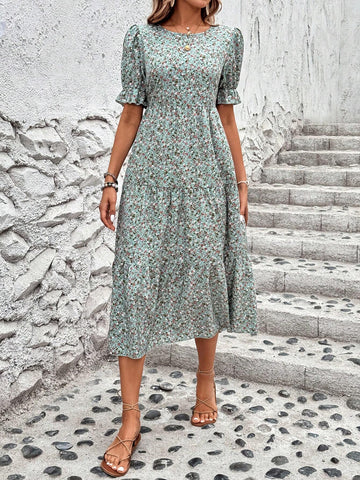Women's Casual Round Neck Printed Dress (Random Pattern)