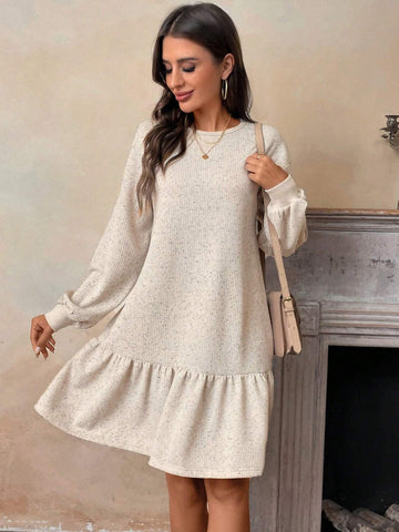 Women's Casual Ruffled Crew Neck Long Sleeve Dress