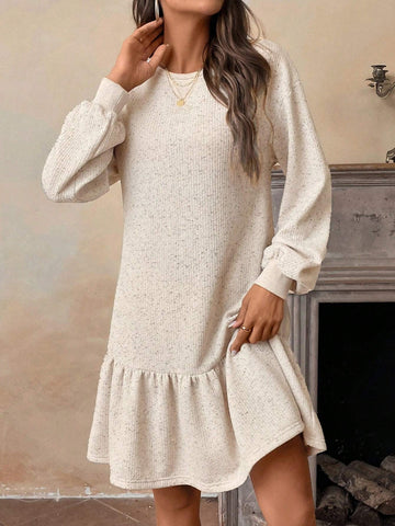 Women's Casual Ruffled Crew Neck Long Sleeve Dress