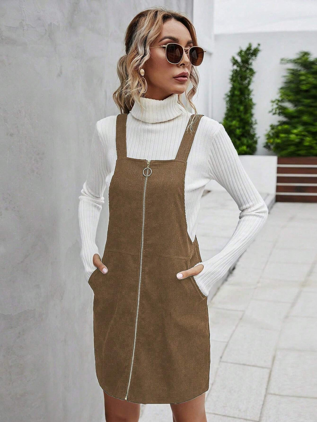 Women's Casual Short Zip Front Pocket Dress