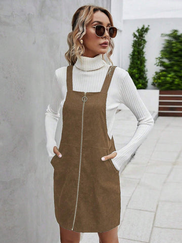 Women's Casual Short Zip Front Pocket Dress