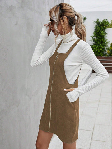 Women's Casual Short Zip Front Pocket Dress