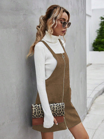 Women's Casual Short Zip Front Pocket Dress