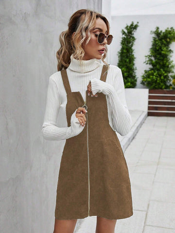 Women's Casual Short Zip Front Pocket Dress