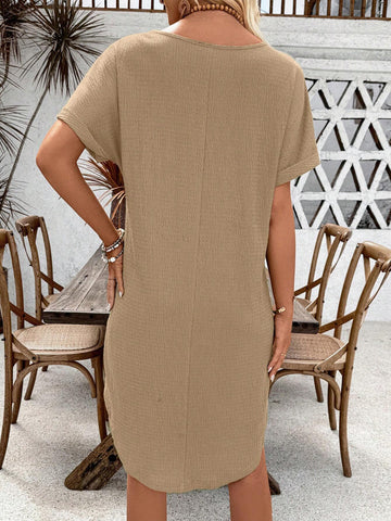 Women's Casual Solid Color Batwing Sleeve Dress For Vacation