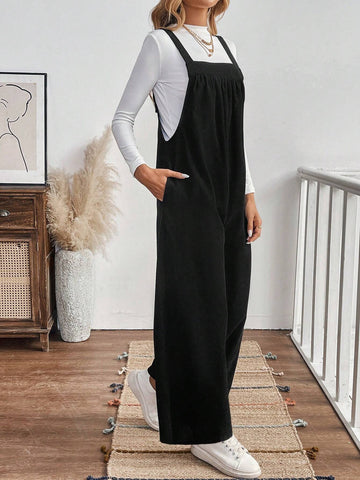 Women's Casual Solid Color Jumpsuit, Excluding White T-Shirt