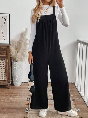 Women's Casual Solid Color Jumpsuit, Excluding White T-Shirt
