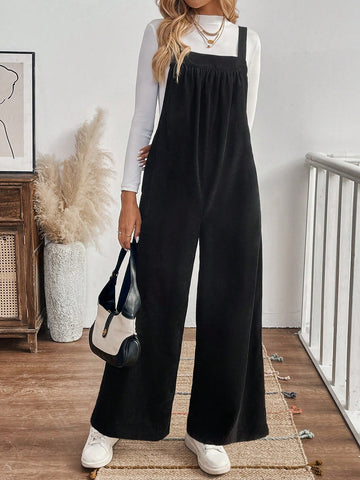 Women's Casual Solid Color Jumpsuit, Excluding White T-Shirt