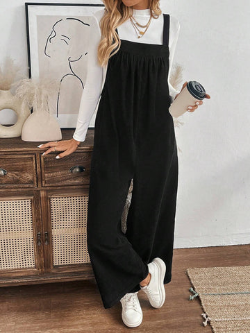 Women's Casual Solid Color Jumpsuit, Excluding White T-Shirt
