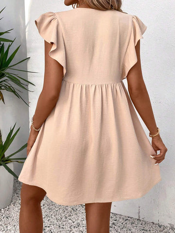 Women's Casual Solid Color Ruffle Sleeve Dress, Spring/Summer
