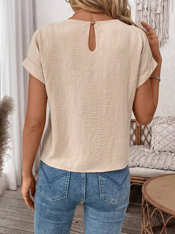 LUNE Women's Casual Solid Color Tie-Up Short Sleeve Shirt
