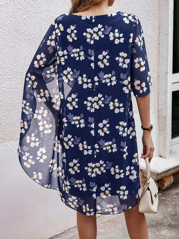 Women's Casual Summer Printed Round Neck Dress (Random Pattern)