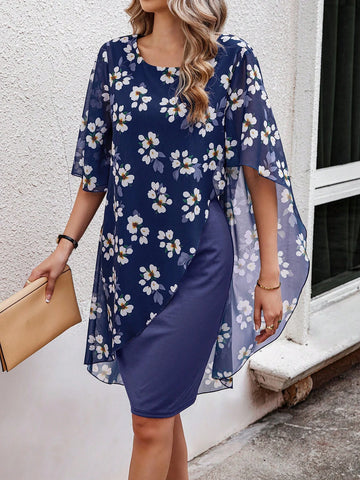 Women's Casual Summer Printed Round Neck Dress (Random Pattern)