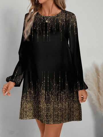 Women's Casual & Simple Printed Dress, Suitable For Spring & Autumn