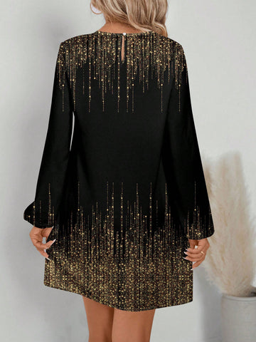 Women's Casual & Simple Printed Dress, Suitable For Spring & Autumn