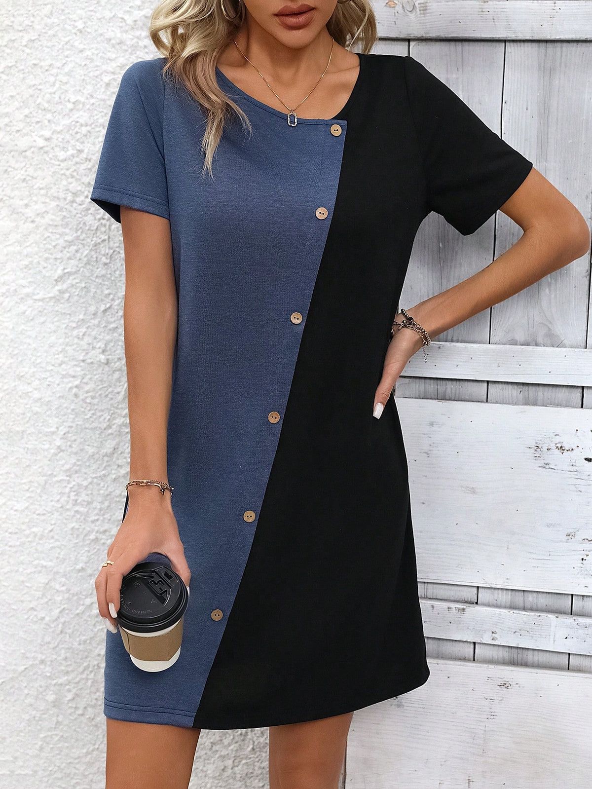 Women's Color Block Short Sleeve Dress