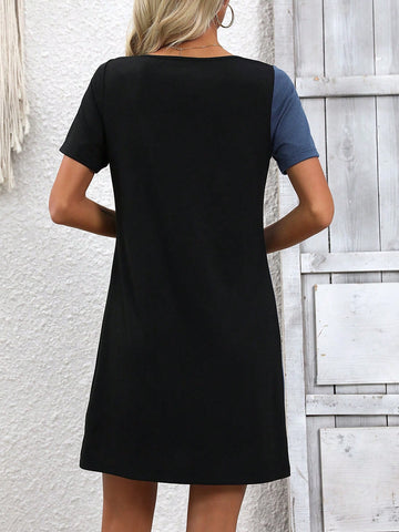 Women's Color Block Short Sleeve Dress