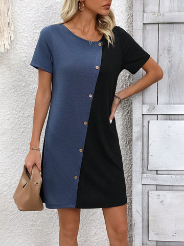 Women's Color Block Short Sleeve Dress