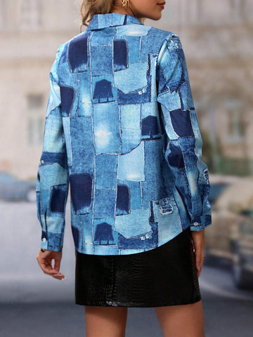 LUNE Women's Color Block Single-Breasted Long Sleeve Shirt For Summer