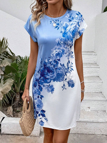 Women's Colorblock Floral Printed A-Line Dress