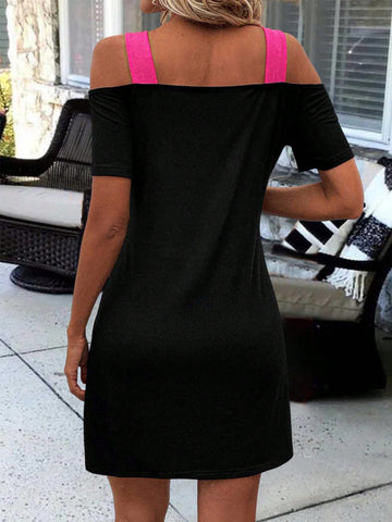 Women's Colorblock Off-Shoulder Shoulder Strap Dress