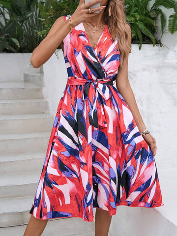 Women's Colorful Printed Dress With Random Pattern