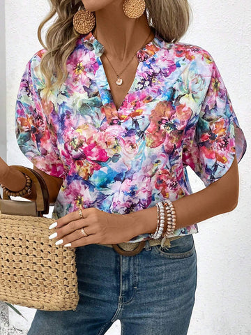 LUNE Women's Colorful Random Printed Simple Daily Shirt