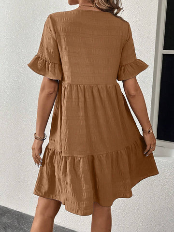 Women's Crew Neck Short Sleeve Ruffle Hem Casual Dress
