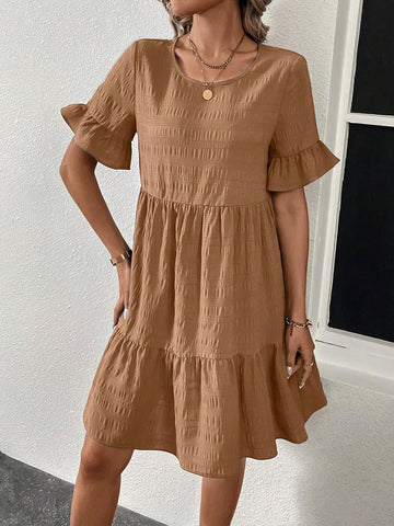 Women's Crew Neck Short Sleeve Ruffle Hem Casual Dress