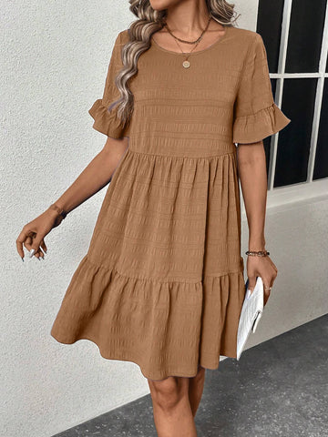 Women's Crew Neck Short Sleeve Ruffle Hem Casual Dress