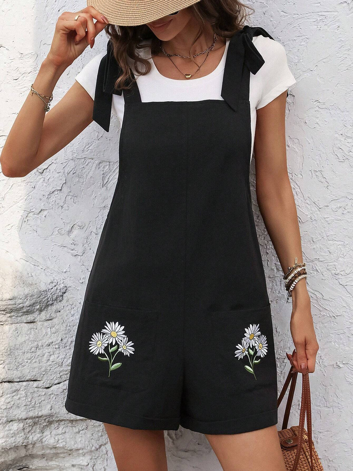 Women's Daisy Printed Casual Suspenders Romper, Summer