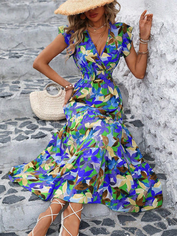 Women's Deep V-Neck Dress (Random Print)