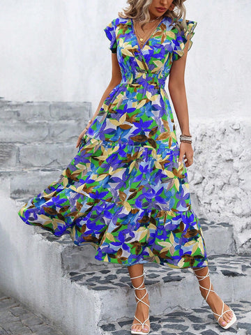 Women's Deep V-Neck Dress (Random Print)