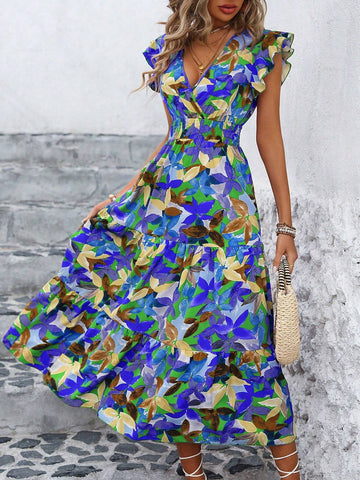 Women's Deep V-Neck Dress (Random Print)