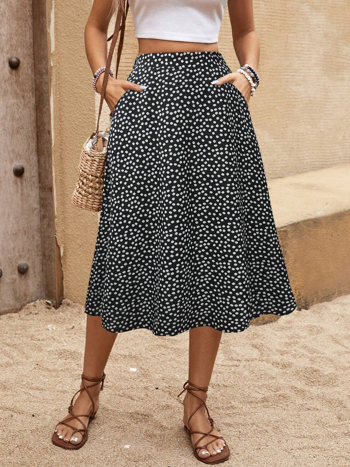 LUNE Women's Ditsy Floral Pocket Maxi Casual Skirt