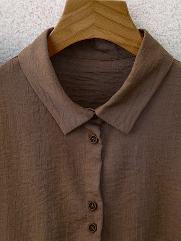 LUNE Women's Drop Shoulder Loose Patch Pocket Short Sleeve Blouse