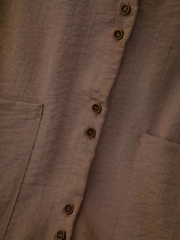 LUNE Women's Drop Shoulder Loose Patch Pocket Short Sleeve Blouse