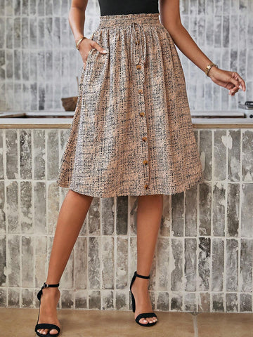 LUNE Women's Elastic Waist Knee Length Skirt