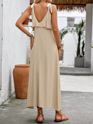 Women's Elegant And Gentle Spaghetti Strap Backless Ruffle Hem Sleeveless Dress SKU: sz2405107511204591