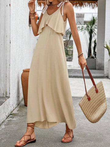 Women's Elegant And Gentle Spaghetti Strap Backless Ruffle Hem Sleeveless Dress SKU: sz2405107511204591