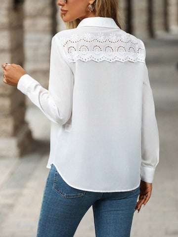 LUNE Women's Elegant Casual Wave Ruffle Collar Long Sleeve Shirt,