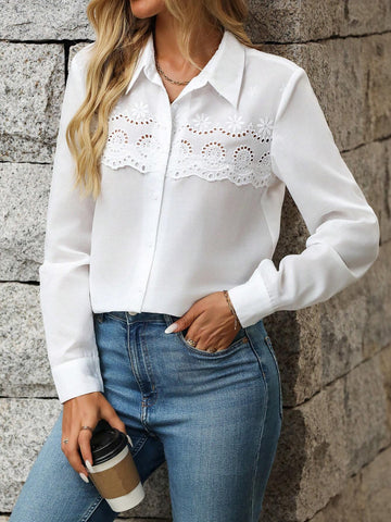 LUNE Women's Elegant Casual Wave Ruffle Collar Long Sleeve Shirt,