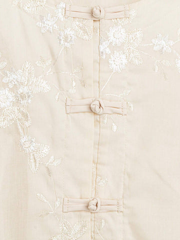 LUNE Women's Elegant Floral Embroidery Button-Down Blouse, Spring And Autumn